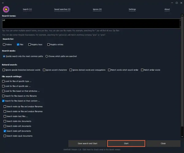 WinFindr Screenshot - Find documents by content in Windows