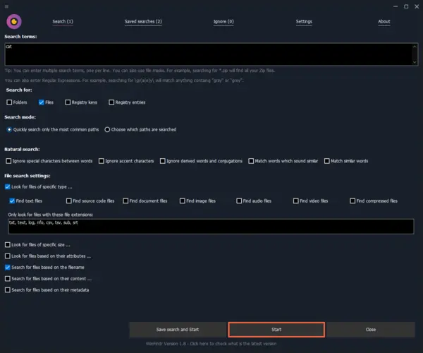 WinFindr Screenshot - Find files by file type in Windows