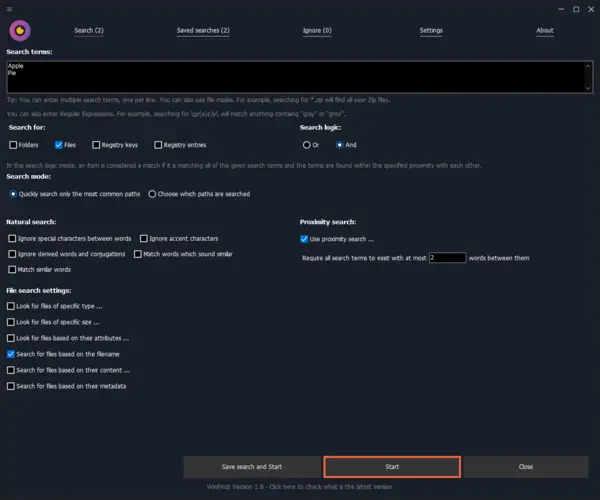 WinFindr Screenshot - Find files by proximity search in Windows