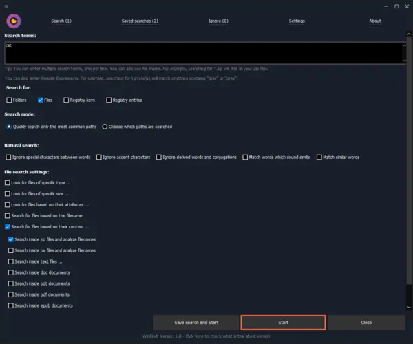 WinFindr Screenshot - Find files inside zip files in Windows