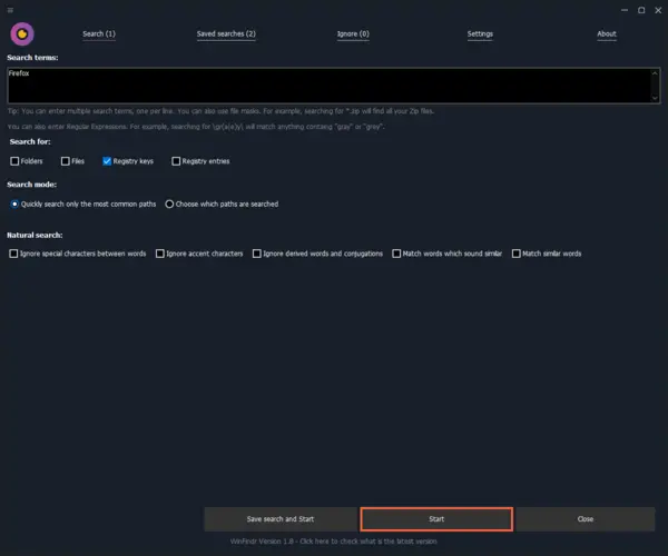 WinFindr Screenshot - Find registry keys in Windows