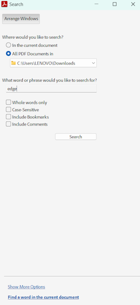 Search terms in Adobe Acrobat